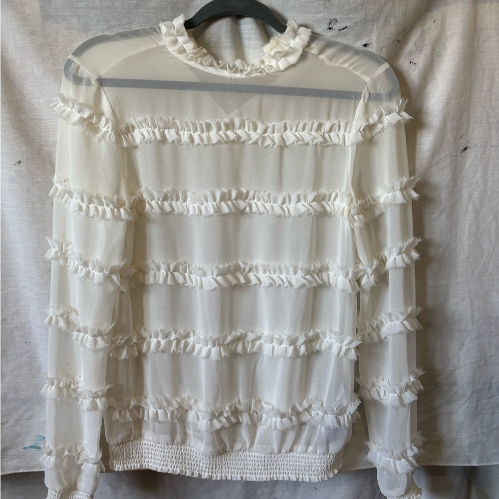 Guess off white ruffled blouse